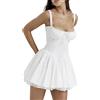 Dubute Abito estivo da donna con volant, stile boho, con spalline sottili, scollo quadrato, babydoll, mini abito da spiaggia, a-rosso, S