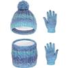 Waylipun Cappello Invernale per Bambini Guanti Sciarpa Set, per Bambini 2-7 Anni Berretto Cappelli in Maglia con Pompon Scaldacollo Guanto per Ragazze Ragazzo, Set di Accessori Invernali