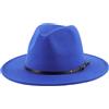 Upstore Cappello Fedora classico da donna in lana con fibbia per cintura in feltro a tesa larga cappello Panama (rosso vinaccio), Blu, 6 7/8 / 7 1/8