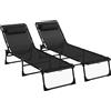 Outsunny Set 2 Lettini Prendisole in Acciaio con Schienale Reclinabile, 189x58x30 cm, Nero | Aosom Italy