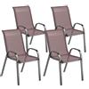 Outsunny Set 4 Sedie da Giardino Impilabili con Braccioli Curvi, in Acciaio e Tessuto Traspirante, 54x71x93 cm, Marrone | Aosom Italy