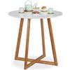 relaxdays Tavolo da Pranzo, Design Scandinavo, Base Incrociata, 2 Persone, bambù, MDF, HD 75x80 cm, Bianco/Marrone, 75 x 80 x 80 cm