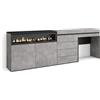 Skraut Home | Credenza | Mobile, Buffet, Stoccaggio | 227x75x35 cm | Camera da letto, stanza | Camino elettrico | Cassettiera | Tavolo da toeletta | Stile moderno | Cemento