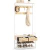 VASAGLE Appendiabiti da Ingresso, Mobile da Ingresso con 10 Ganci Rimovibili, 2 Cassetti, Panca Scarpiera, Design Separabile, 30 x 80,4 x 181,6 cm, Rovere Dorato e Bianco Opaco HSR429YA01