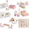 ROBUD Set di mobili per casa delle bambole in legno, 28 pezzi, accessori per mobili delle bambole, camera da letto, cucina, soggiorno, bagno, sala da pranzo, regalo rosa per bambini