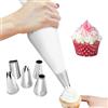 BEEK 0ZFL - Set di 6 beccucci, 5 beccucci grandi e sac à poche in silicone, 40 cm, riutilizzabili, 5 tipi di ugelli decorativi per torte in acciaio inox, plastica