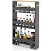 FANTASK Carrello da cucina stretto su ruote, scaffale per nicchia 13 cm di larghezza, 4 ripiani, carrello per nicchia con manico e ringhiere, mensola da bagno in legno, per cucina e bagno, 47,5 x 13 x