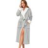 RONGTAI Plush Fleece Bathrobe for Women, Long Robe with Two Side Pockets and Belt, Warm and Cozy Fluffy Sleepwear Nightgown (Gray, L)