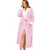 RONGTAI Pink Bath Robe Plush Fleece Bathrobe for Women, Long Robe with Two Side Pockets and Belt, Warm and Cozy Fluffy Sleepwear Nightgown (Pink, M)