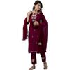 JG JAI GOVINDAM JG Set Salwar Suit da Donna per Abbigliamento Etnico in Rayon con Kurti Dritto Ricamato e Pantaloni con Dupatta, marrone rossiccio, M