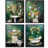 Dazzlewall Set di 4 Pezzi Quadro Bagno Botanico, Poster con Vasca Lavandino Doccia Verdure Fiorali Vintage per Bagno Toilette 20×25 cm Senza Cornice