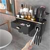iHave Porta Spazzolino Elettrico da Muro con Dispenser Dentifricio e 3 Bicchieri - Design Nero e Oro di Lusso per l'Arredo del Bagno, Organizer Bagno Tutto-in-Uno per Spazzolini e Accessori