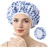 Years calm Cuffia da doccia foderata in spugna, motivo a cuore a triplo strato, impermeabile, riutilizzabile, elastica, cuffia da doccia per capelli da donna, cuffia da doccia in spugna per spa