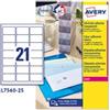AVERY Etichette adesive L7560 - in poliestere - laser - permanenti - 63,5 x 38,1 mm - 21 et-fg - 25 fogli - trasparente - Avery (unità vendita 1 pz.)