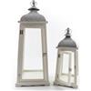 DRW Set di 2 lanterne in legno e parte superiore in metallo bianco 73x24x24 cm