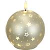 Flair Flower Candela a sfera a LED in vetro con motivo a stella e timer, 10 cm, candela a LED elettrica, luce bianca calda, decorazione per l'Avvento, ghirlanda di Natale, San Valentino, inodore, antigoccia, senza