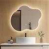 EMKE Specchio da bagno con illuminazione, 60 x 50 cm, asimmetrico con touch, 3 colori di luce, dimmerabile, senza appannamento, specchio da bagno con illuminazione IP44, risparmio energetico