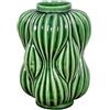 DRW Vaso da Tavolo con Forme a Righe in Ceramica Verde Lucido 32x19.5x19.5 cm