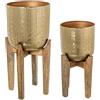 DRW Set di 2 vasi in Metallo con Gambe in Legno Dorato, 51 x 28 x 28 cm