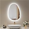 EMKE Specchio da bagno con illuminazione, 65 x 45 cm, asimmetrico con touch, 3 colori di luce, dimmerabile, senza appannamento, specchio da bagno con illuminazione IP44, risparmio energetico