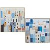 DRW Set di 2 Quadri Tela con Case in Blu, Bianco e Beige, 50 x 50 x 3,2 cm