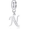 GLOWDAS Lettera N Charms Iniziale N Alfabeto Ciondolo Perline, 925 Argento Sterling Letra Ciondolo con CZ Chiaro, Fit Braccialetto di collegamento stile Pandora, Regali per Nana/Nonna/Niece