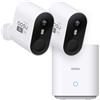 aosu Telecamera 2K esterna, batteria 240 giorni, 2 kit Aosubase 32GB memoria locale senza abbonamento, wireless, sensore movimento, allarme luce/suono, audio bidirezionale, visione notturna a colori