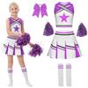 Moerstar Costume da cheerleader per bambini e bambine, con pompon da cheerleader, con fiocco, per capelli, da cheerleading, carnevale, Halloween, colore viola, 150