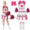 Moerstar Costume da cheerleader per bambini e bambine, con pompon da cheerleader, con fiocco, in gomma, per carnevale, Halloween, colore rosa, 150