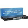 VIMIN Switch Poe Gigabit a 24 Porte Non Gestito con 2 Porte di Collegamento Gigabit e 2 SFP, Switch Poe Ethernet con Alimentazione a 28 Porte e Potenza di 320W, Supporto IEEE802.3af/at, VLAN
