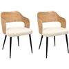 HOME DECO FACTORY, HD7620, Set di 2 poltrone Bouclette Loki, Natural Crush, mobili, sedile, sedia, tavolo, poltrona, 76 x 55 x 51,5 cm, altezza seduta 47 cm, marrone, bianco, nero