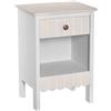 DRW Comodino con 1 cassetto e 1 ripiano in legno MDF bianco e crema 40 x 59 x 32 cm
