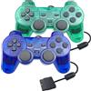 Hovlian JINHOABF - Confezione da 2 controller cablati per PS2, a doppio shock compatibile con console Playstation 2 (blu trasparente e verde trasparente)