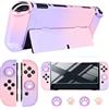 DLseego Custodia per Nintendo Switch OLED, Rigida Cover Protettiva con Design Antiurto e Antigraffio, Protezione Schermo e 4 Tappi per Pollice per Switch OLED 2021, Rosa e Viola