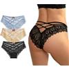 AUTUCAU Biancheria intima sexy da donna in pizzo floreale bikini incrociato mutandine senza cuciture da donna carino hipster slip confezione da 3, Nero/Verde Abete/Giallo Limone, Small