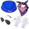 Lepidi 4 Pezzi Accessori Cosplay Hostess Volo, Accessori Costume Hostess, Cappello Da Hostess Sciarpa Guanti Occhiali Da Sole Per Forniture Cosplay, Travestimento