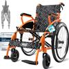 VOCIC U31 Sedia a Rotelle Pieghevole Leggera con Autospinta | Carrozzina per disabili 17.5KG fino a 150KG, ruote 60CM per tutti i terreni, doppio freno|Arancione Corallo