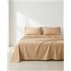 GAMUSI Set di lenzuola per letto da 105 x 190/200, 100% cotone, 3 pezzi, traspirante, morbido, colore lino