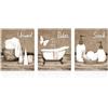 Dazzlewall Set di 3 Pezzi Decorazione Murale Bagno Vintage, Poster con Vasca e Elementi Spa Beige e Bianco per Bagno Toilette 20×25 cm Senza Cornice