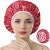 Years calm Cuffia da doccia foderata in spugna, motivo a cuore a triplo strato, impermeabile, riutilizzabile, elastica, cuffia da doccia per capelli da donna, cuffia da doccia in spugna per spa