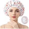 Years calm Cuffia da doccia foderata in spugna, motivo a cuore a triplo strato, impermeabile, riutilizzabile, elastica, cuffia da doccia per capelli da donna, cuffia da doccia in spugna per spa