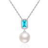 ZDaoBen Collana Perle Donna in Argento Sterling 925 Pendente Collana di Perle con Blu Zirconi Diamanti Gioielli da Regalo per Donna Perle Bianche 12 mm