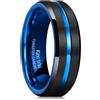 Kingwill King Will - Anello doppio da uomo, 7 mm, con finitura opaca nera in carburo di tungsteno e bordo smussato blu e tungsteno, 27,25, cod. UK-OY-R111-12