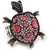 Avalaya Anello flessibile a forma di tartaruga con cristalli rosa, 55 mm, in metallo argento invecchiato, misura 7/9