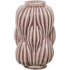 DRW Vaso da Tavolo con Forme a Righe in Ceramica Rosa Bastone Lucido 32x19.5x19.5 cm
