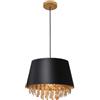 GTV NESTO Lampadario a sospensione Ø 30 cm - paralume nero, superficie interna dorata e cristalli, attacco E27, IP20, cavo regolabile in altezza, ideale per camera da letto e soggiorno, illuminazione