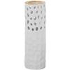 DRW Vaso da Pavimento Traforato in Ceramica Bianco Sabbia e Oro 34x12x12 cm