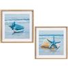 DRW Set di 2 Quadri Tela con Conchiglie e lumache Spiaggia in Blu e Bianco, 50 x 50 x 3,3 cm