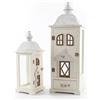 DRW Set di 2 lanterne in legno e parte superiore in metallo bianco 76x25x25 cm