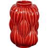 DRW Vaso da Tavolo con Forme a Righe in Ceramica in Rosso Lucido 32x19.5x19.5 cm
